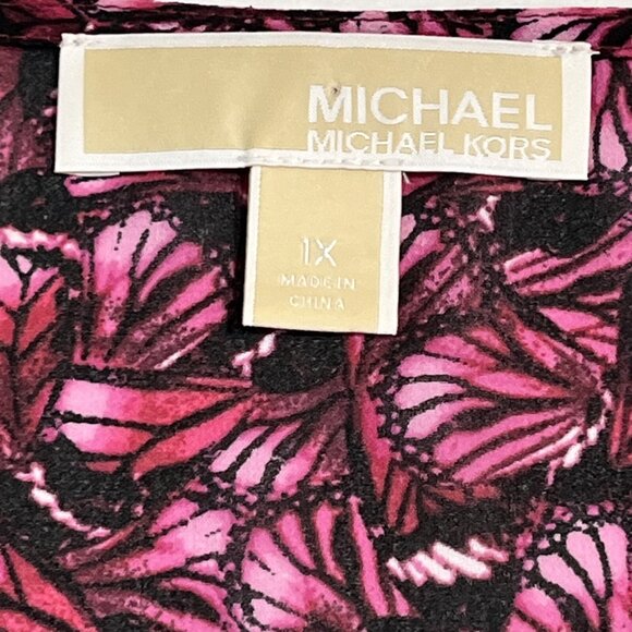 Michael Kors Top Women 1X Dark Purple Floral Chiffon Pleated Semi Sheer Blouse - Picture 7 of 8